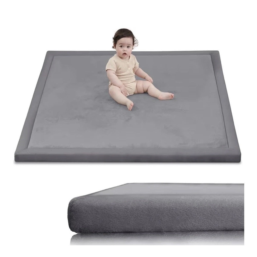 HulooSleep Elasti-Foam Play Mat 50x50 Baby Floor Mat 1.3in Thick Gray Non-Slip